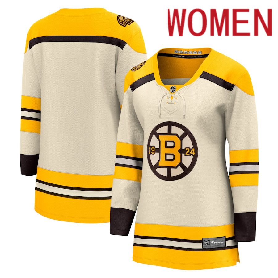 Women Boston Bruins Fanatics Branded Cream 100th Anniversary Premier Breakaway NHL Jersey->women nhl jersey->Women Jersey